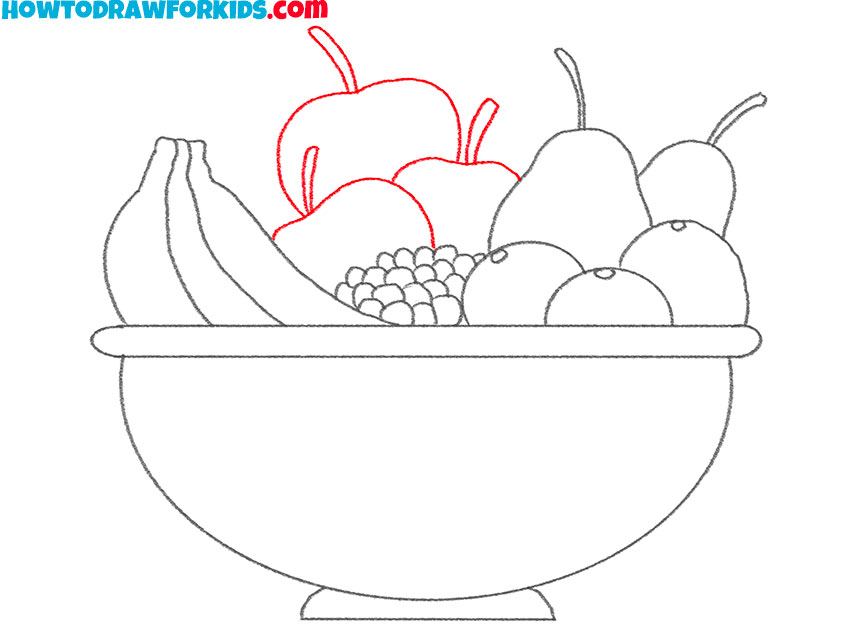 cartoon bowl of fruit drawing
