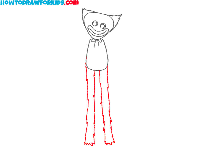 Draw the legs of Huggy Wuggy