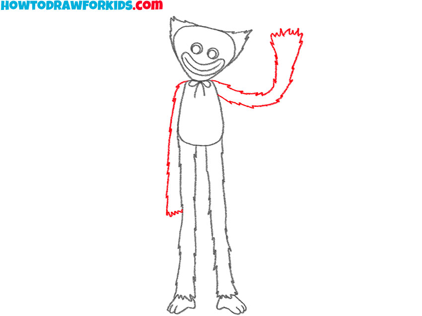Draw the arms of Huggy Wuggy