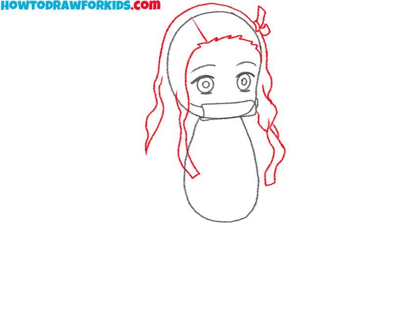 Draw Nezuko’s hair and accessories