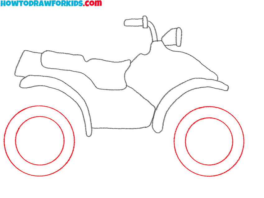 Draw the wheels of the four-wheeler