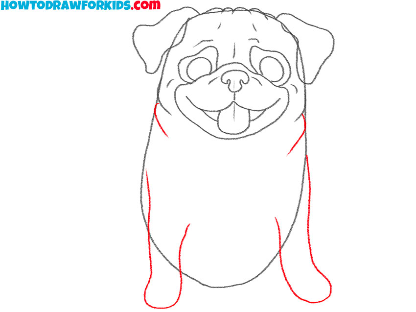 Draw the pug legs and neck folds