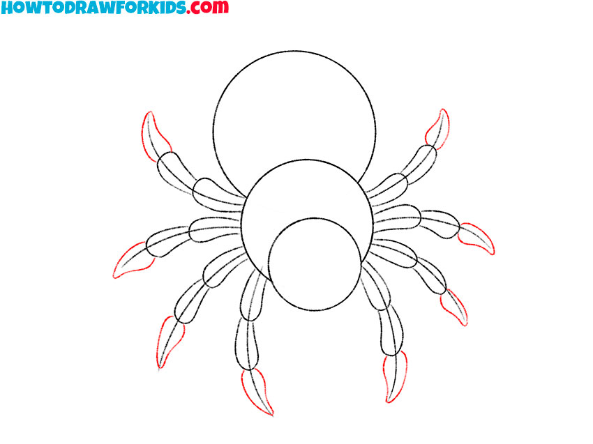 Draw the ends of the tarantula legs