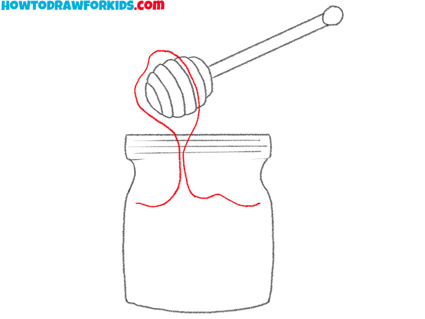 Draw the honey dripping from the dipper