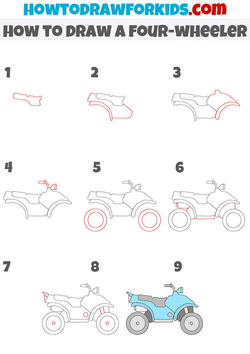 how to draw a four-wheeler step by step