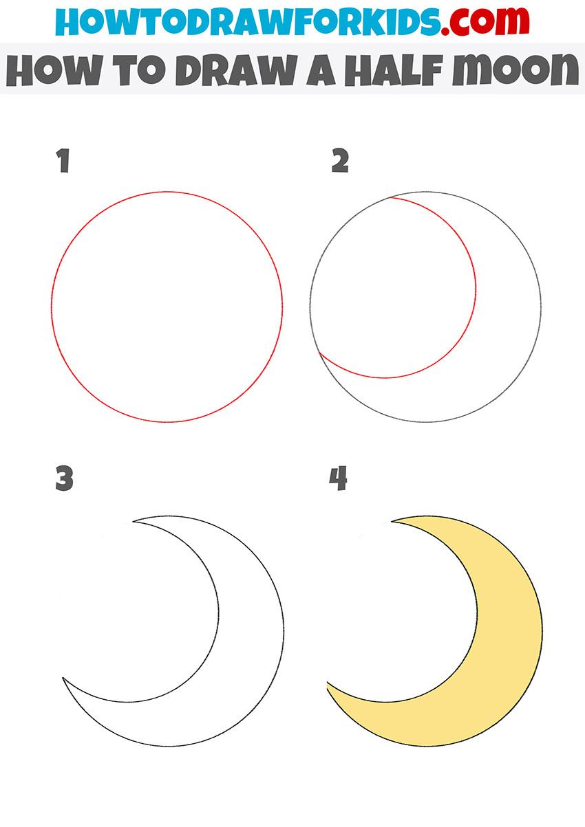 how to draw a half moon step by step