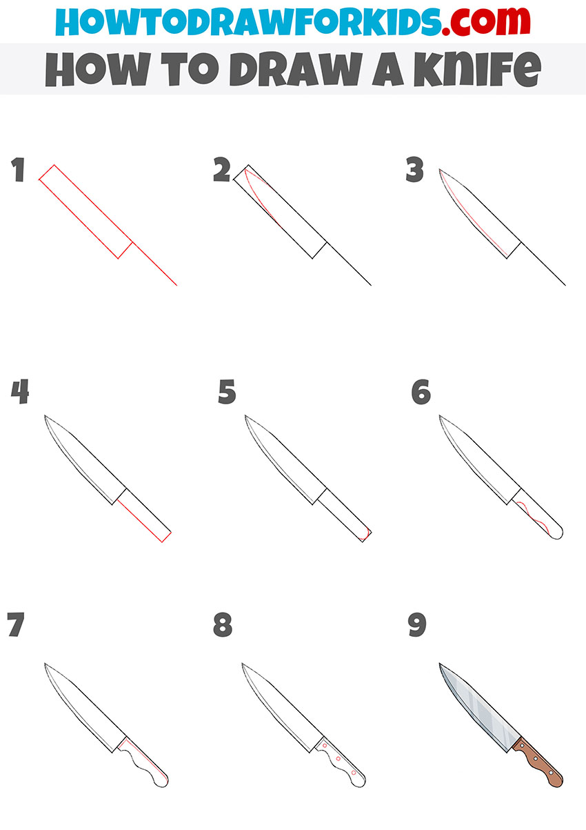how to draw a knife step by step for kids