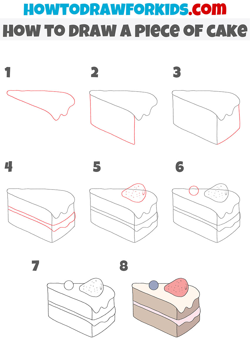 how to draw a piece of cake step by step