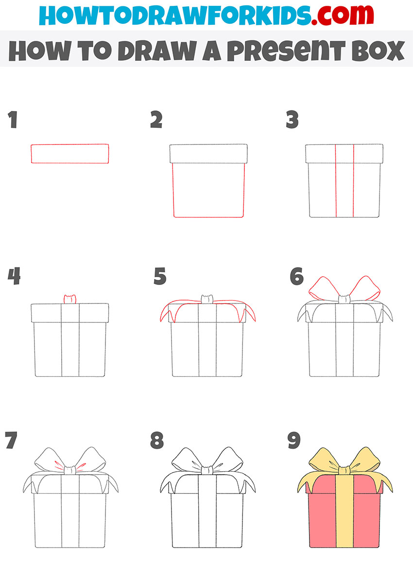 how to draw a present box step by step