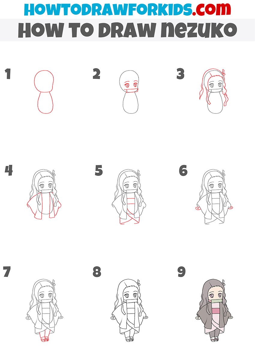 how to draw nezuko step by step
