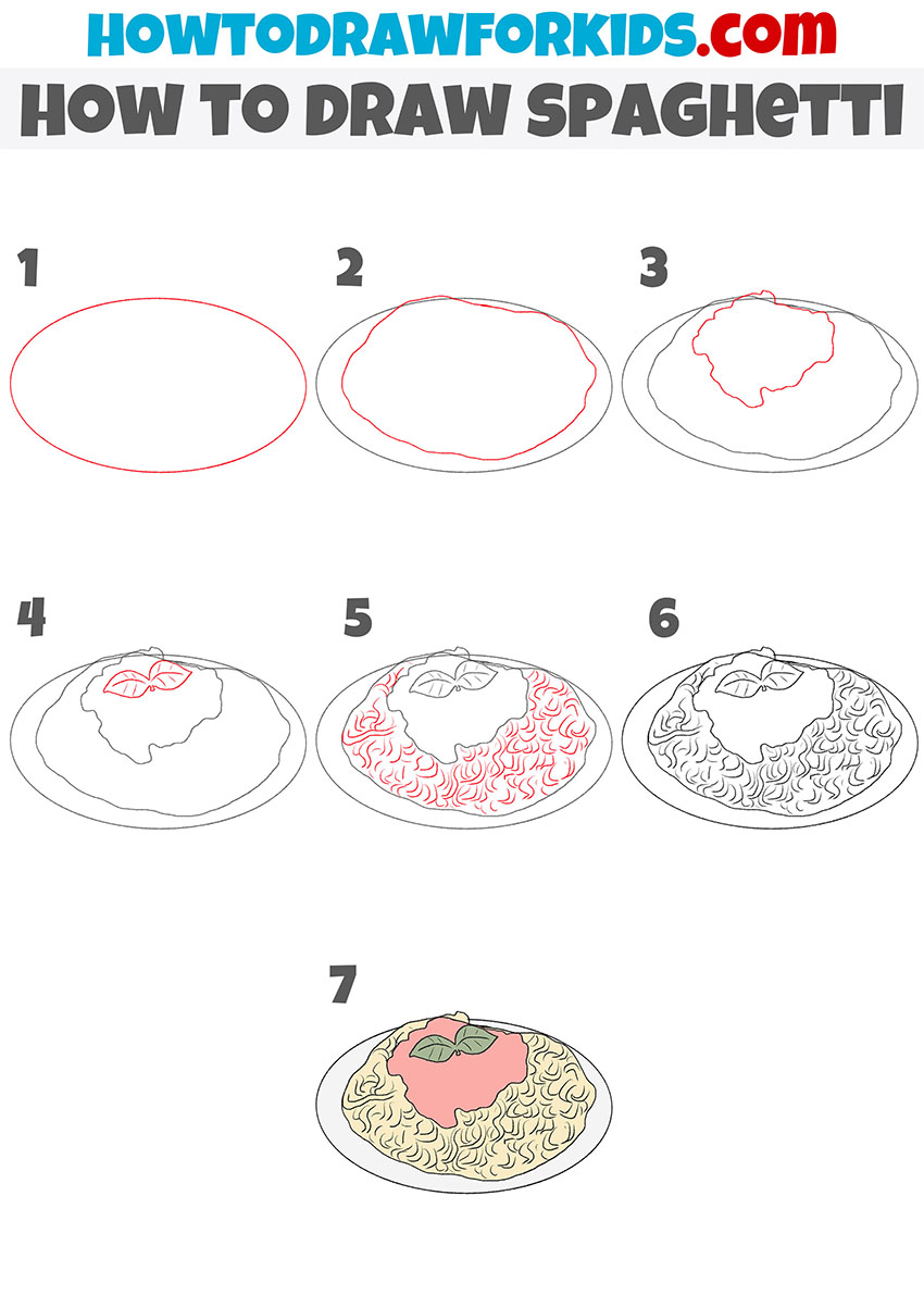 how to draw spaghetti step by step