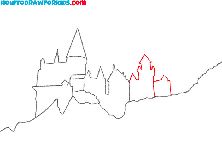 Sketch the rest of the castle