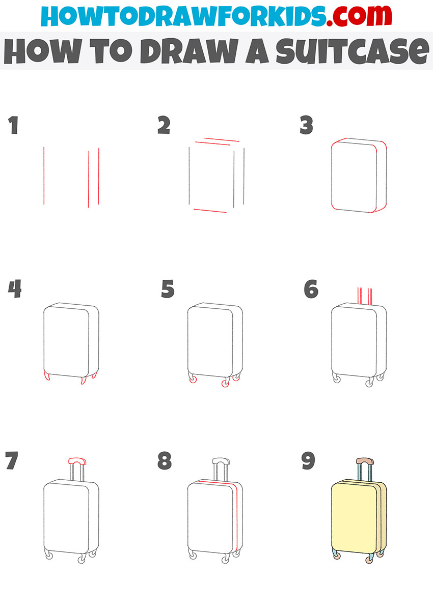 how to draw a suitcase step by step