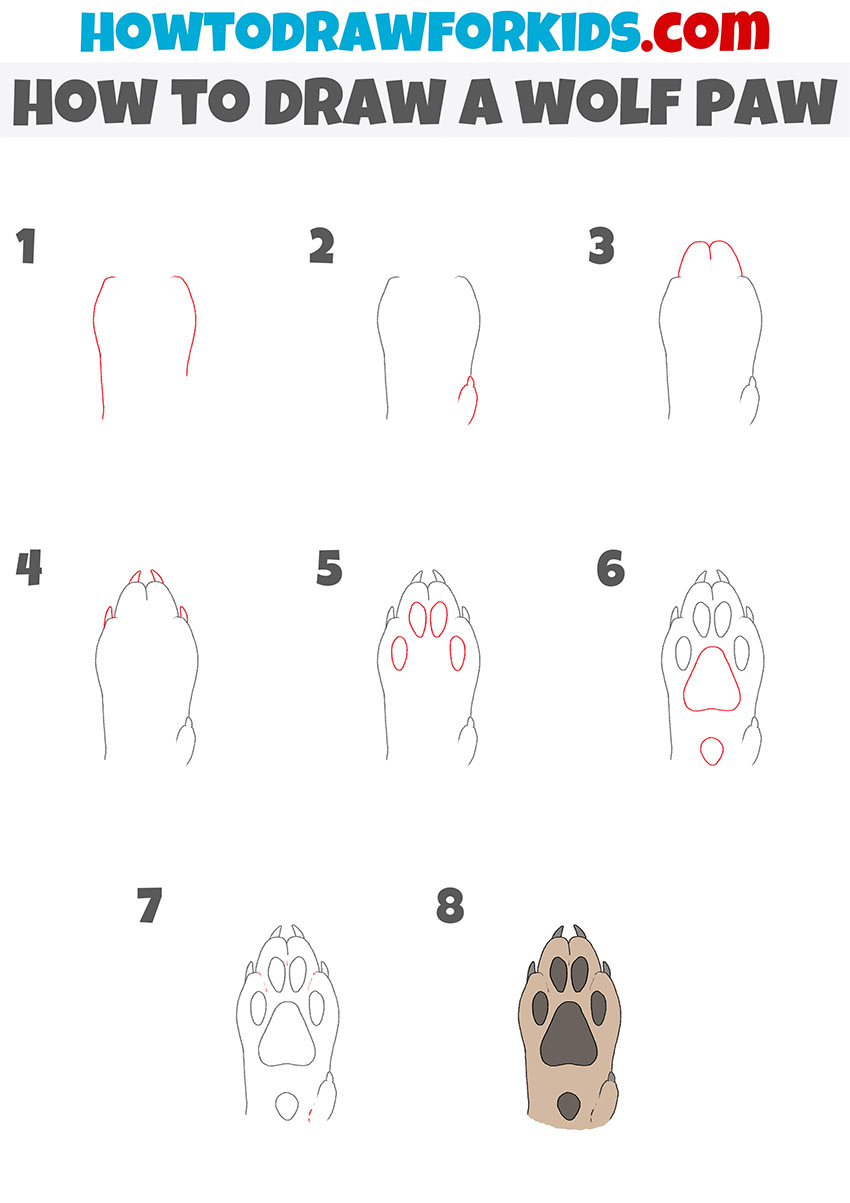 how to draw a wolf paw step by step
