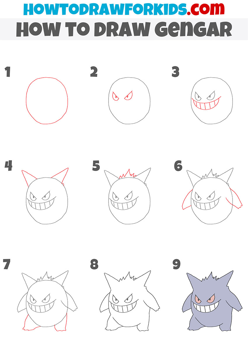 how to draw gengar step by step