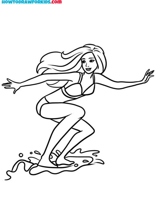 barbie on the surf coloring page