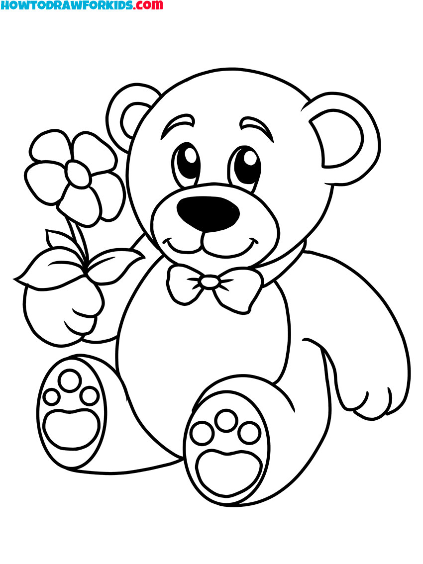 bear toy with flower coloring sheet