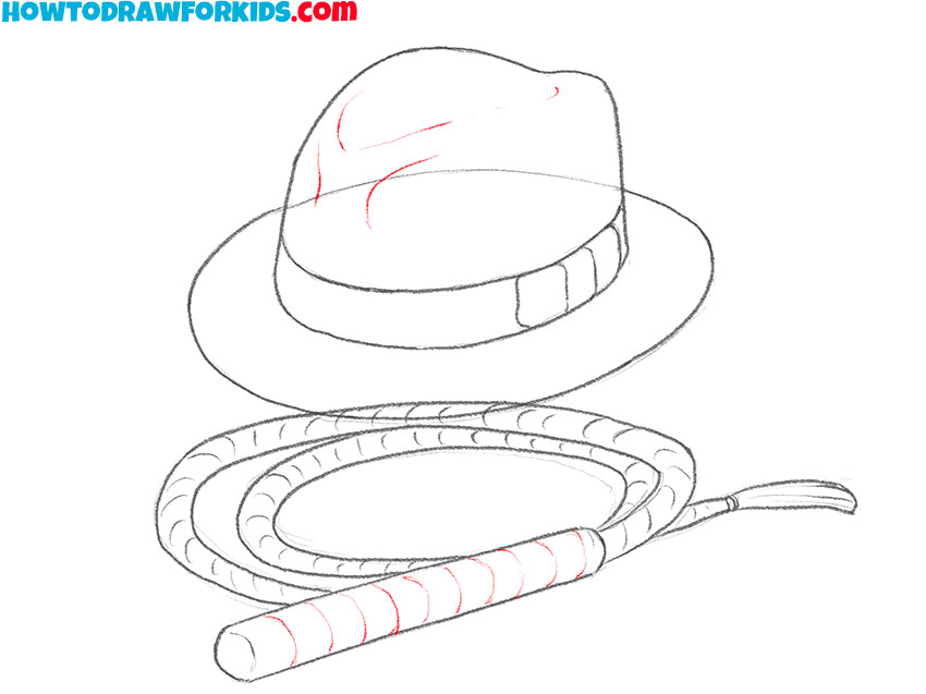 Indiana Jones hat and whip texture drawing.
