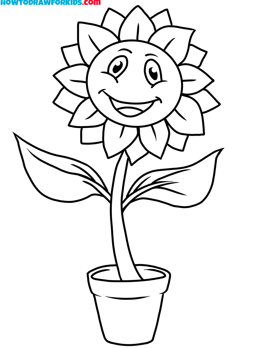 funny sunflower in a pot colorings