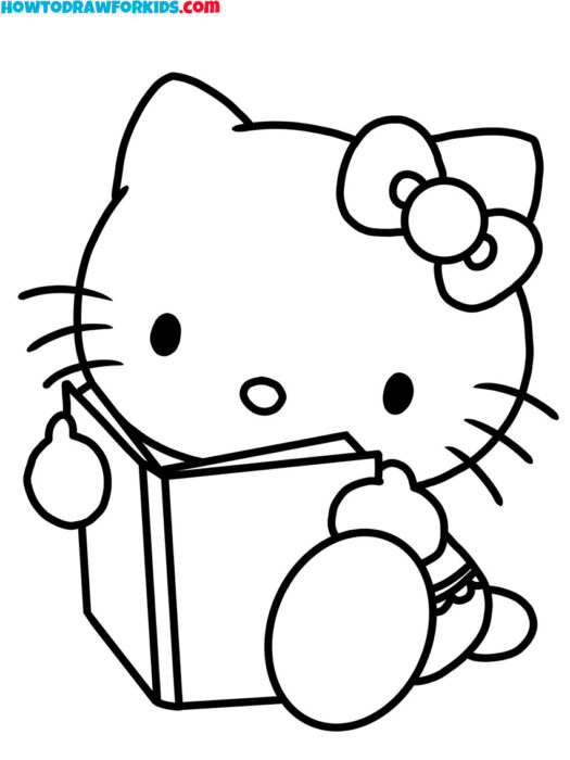 hello kitty with a book coloring page