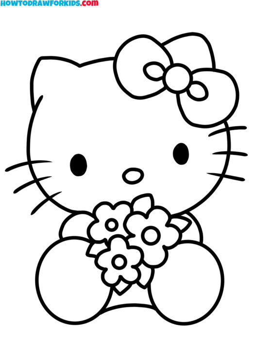 hello kitty with flowers coloring pages