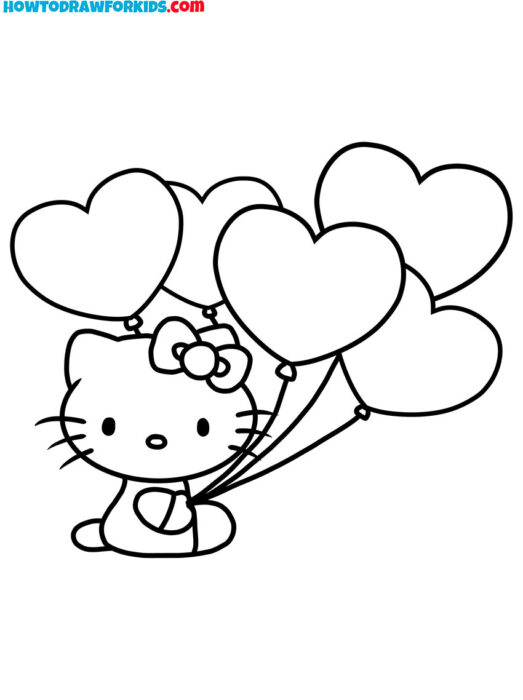 hello kitty with heart shaped balloons printable