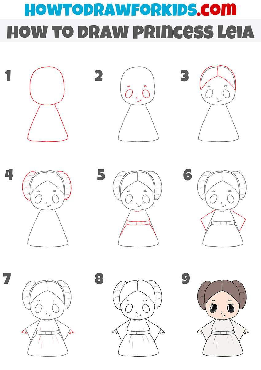 how to draw princess leia step by step