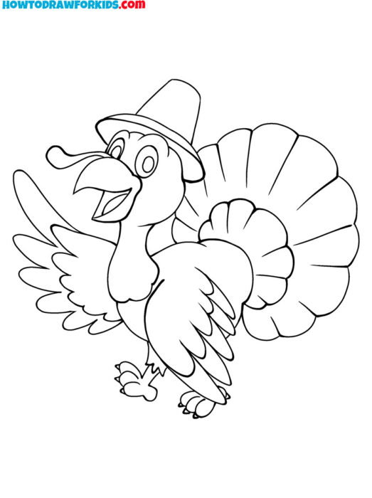 Turkey in a Pilgrim Hat to Color