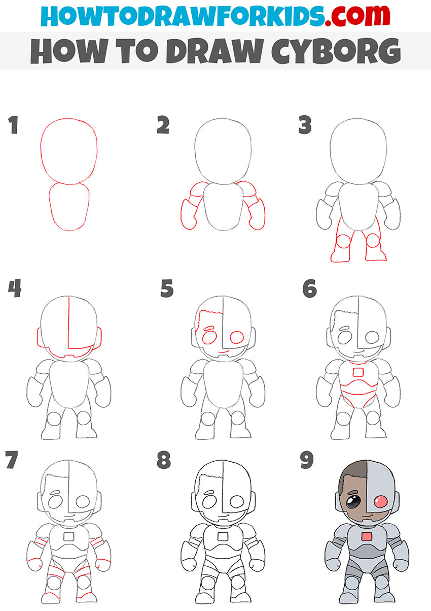 how to draw cyborg step by step