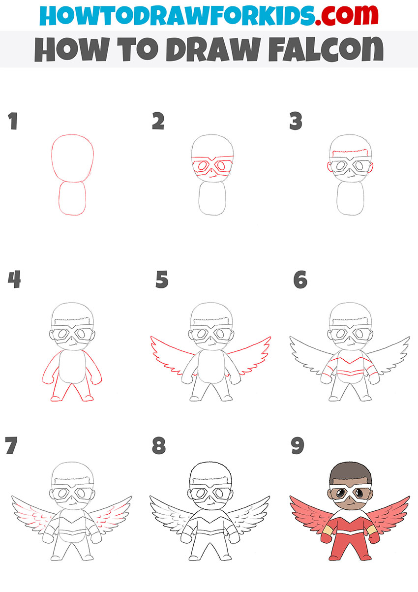 how to draw falcon step by step