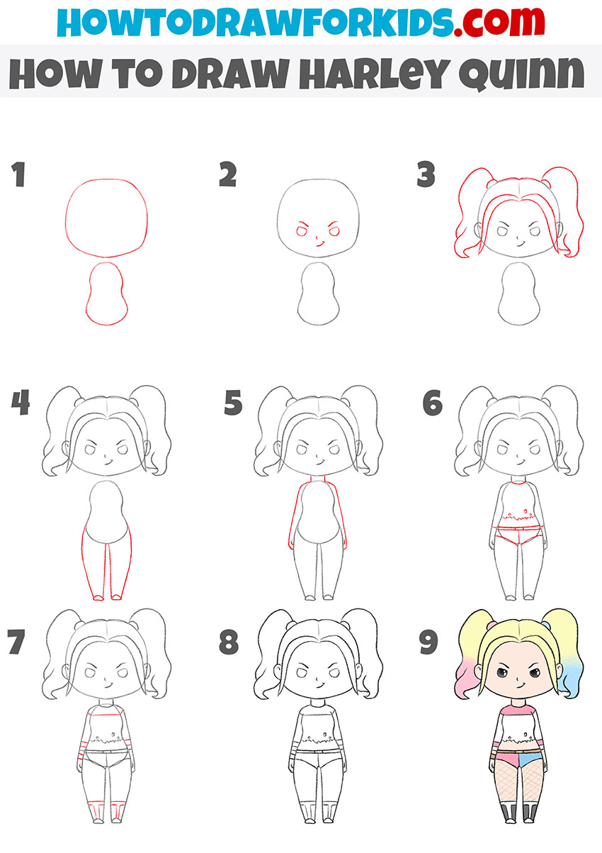 how to draw harley quinn step by step