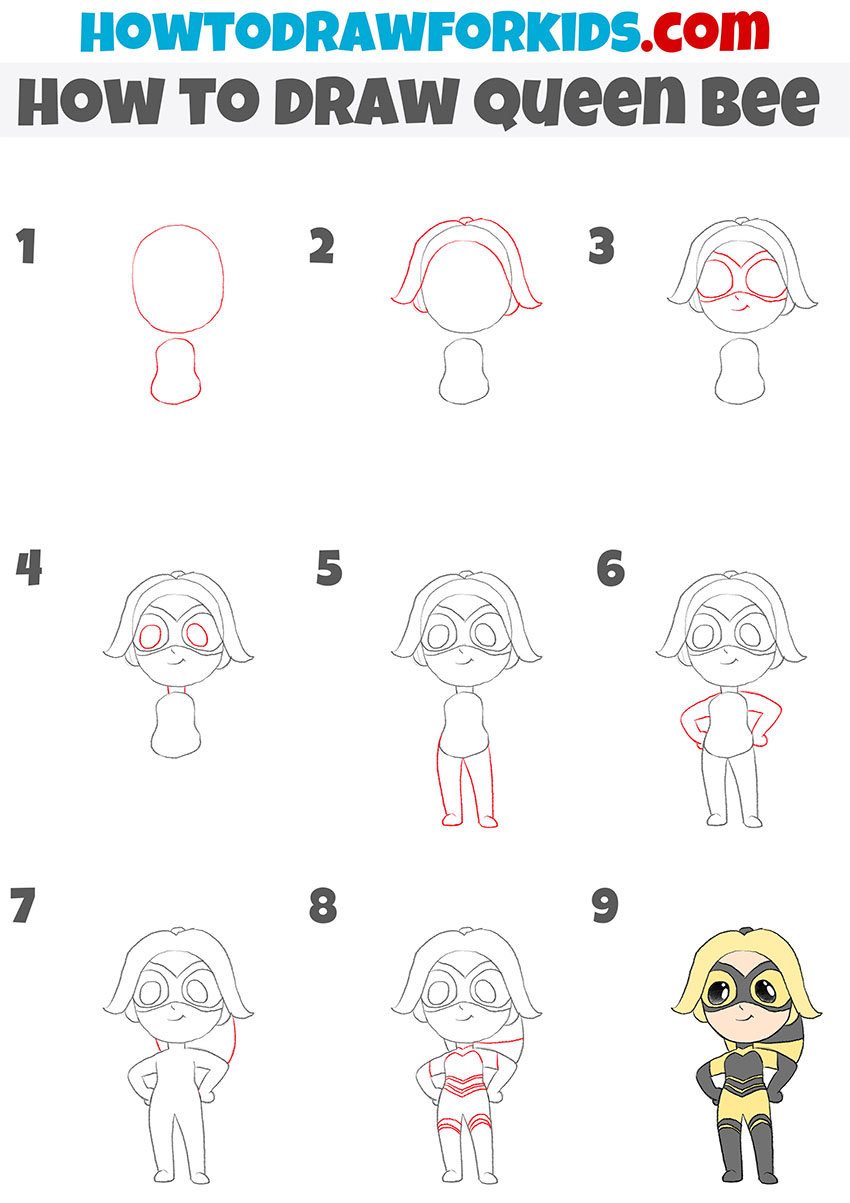 how to draw queen bee step by step