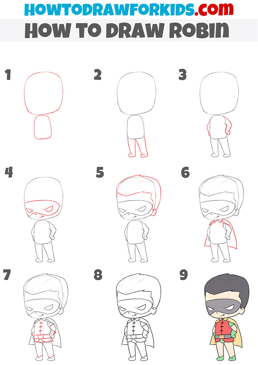 how to draw robin step by step
