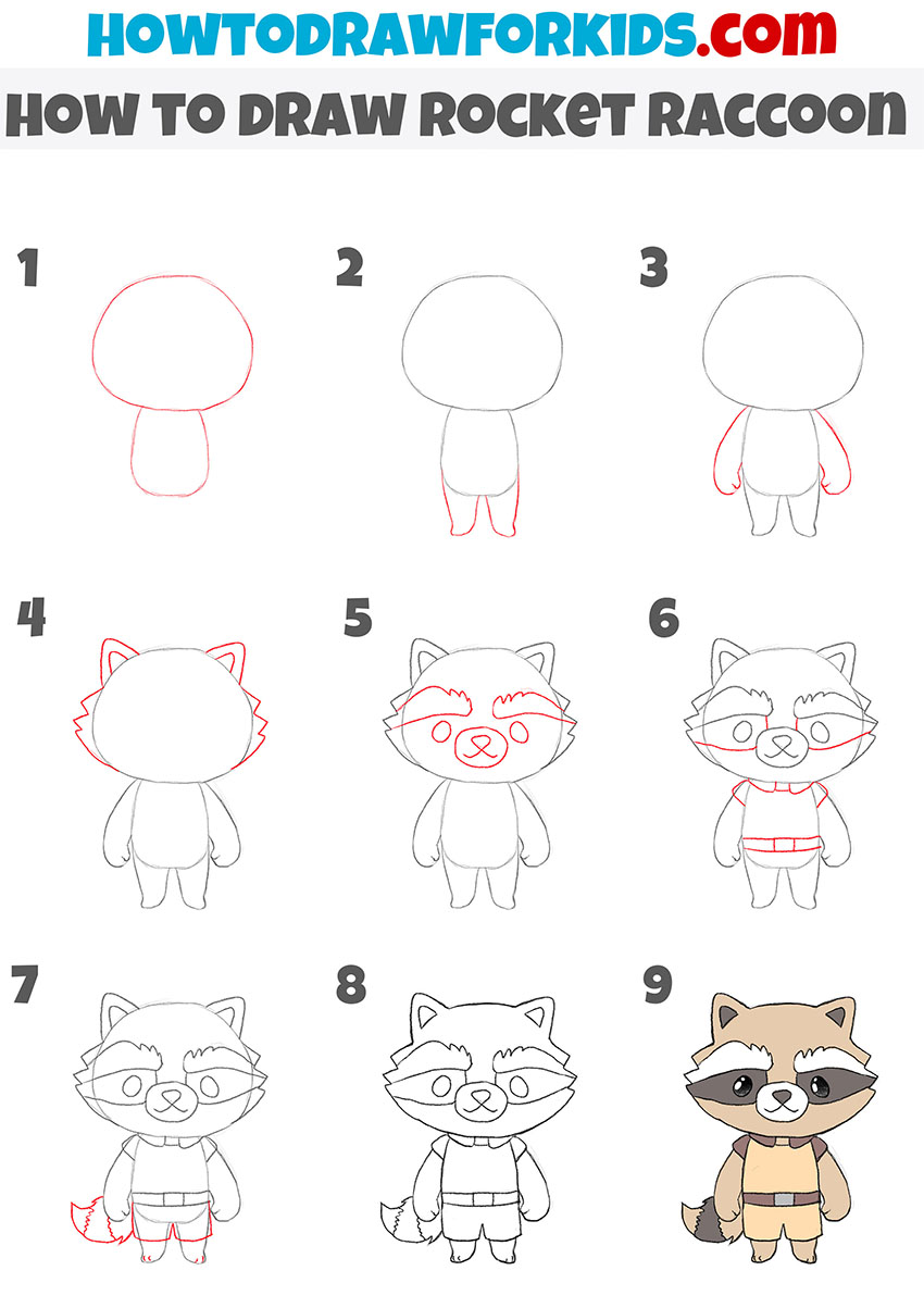how to draw rocket raccoon step by step