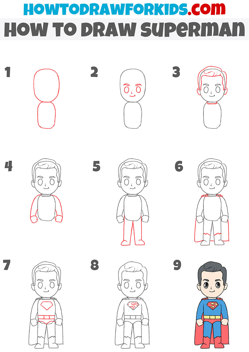how to draw superman step by step