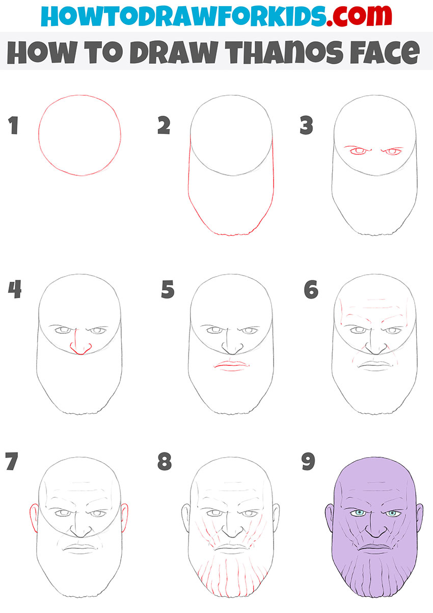 how to draw thanos face step by step