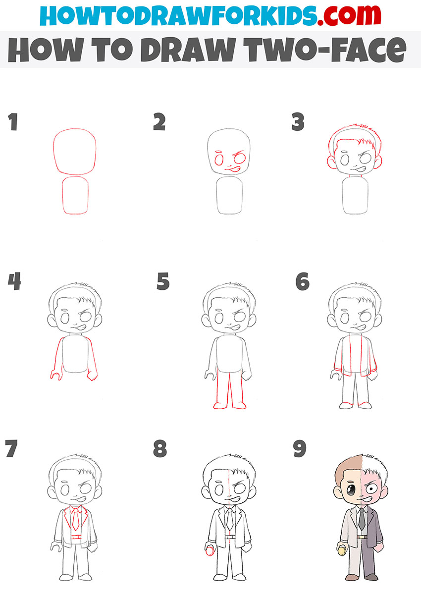 How to Draw TwoFace Easy Drawing Tutorial For Kids