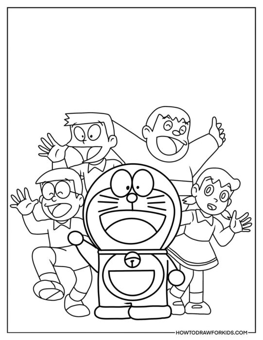 Doraemon Characters Coloring Page