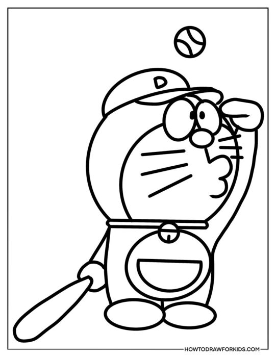 Doraemon Playing Baseball Coloring Sheet