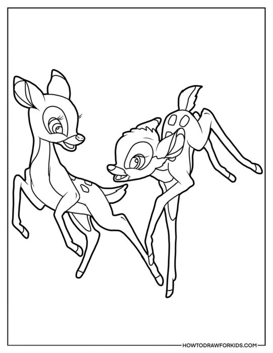 Feline and Bambi Playing Coloring Page PDF