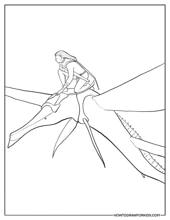 Jake Sully Flying on Ikran Avatar Coloring Page