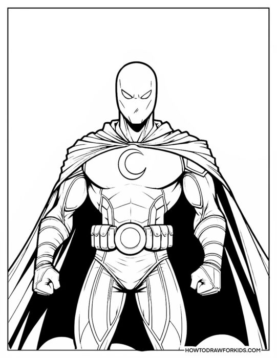 Moon Knight Coloring Page with Detailed Costume Lines