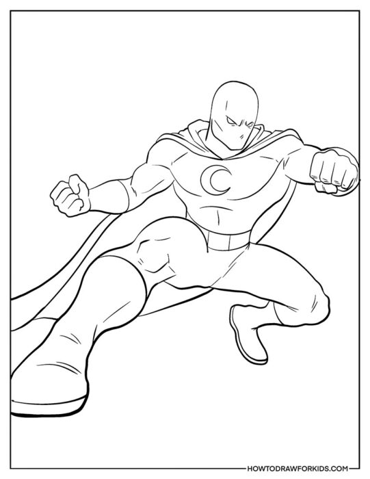 Moon Knight Fight Scene Outline in Attack Pose Coloring Sheet