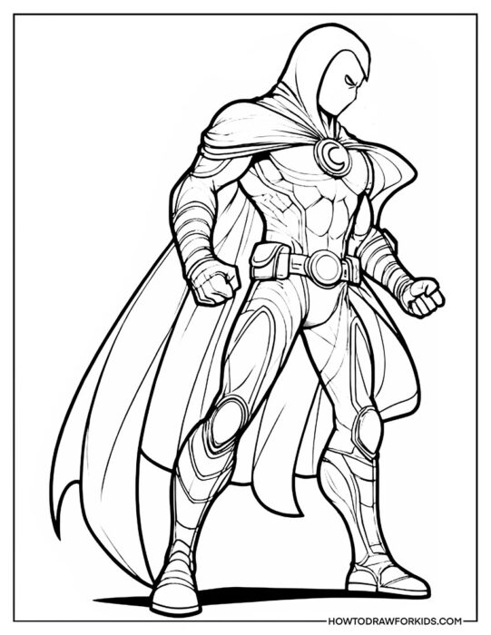 Moon Knight Full Body Side View Coloring Sheet for Kids