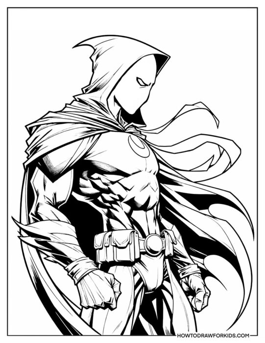 Moon Knight Half Height Side View Detailed Coloring Printable