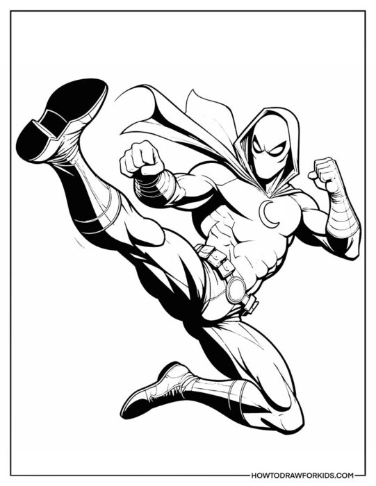 Moon Knight Jumping with Leg Raised Coloring Sheet
