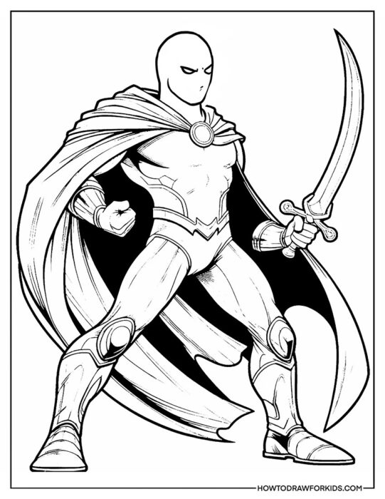 Moon Knight with Sword Coloring Sheet