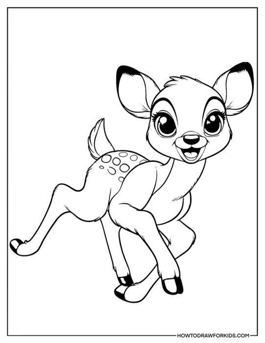 Outline of Bambi in Motion Easy Coloring Page