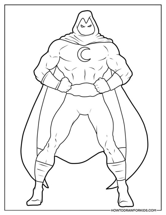 Outline of Moon Knight with Hands on Belt for Coloring