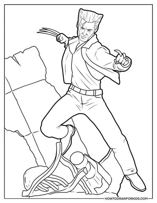 Outline of a Scene with Wolverine for Coloring